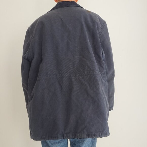 Vtg Tough Duck Navy Detroit Style Canvas Quilt Lined Corduroy Collar Jacket XL - Picture 2 of 13